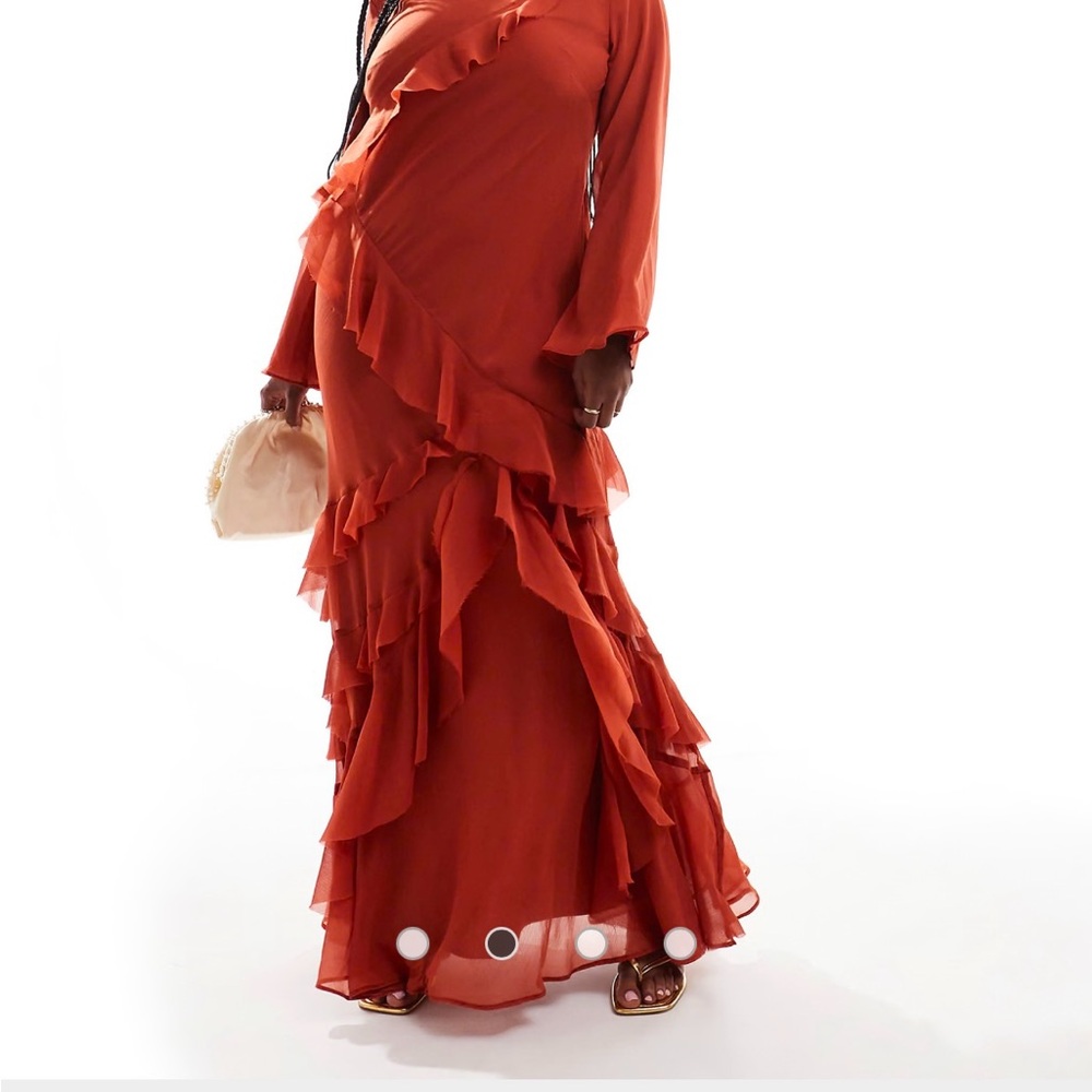 ASOS Curve Ruffled Maxi Dress in Rust